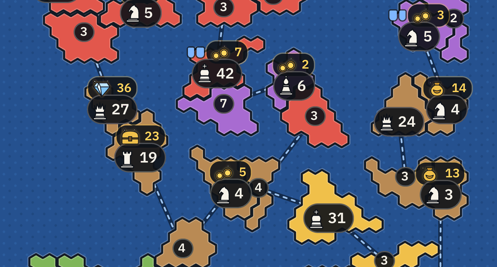 A round-22 archipelago board, cut from the build